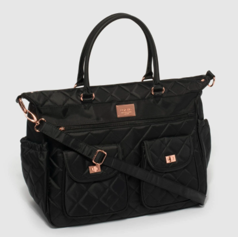 Black Travel Baby Bag With Rose Gold Hardware