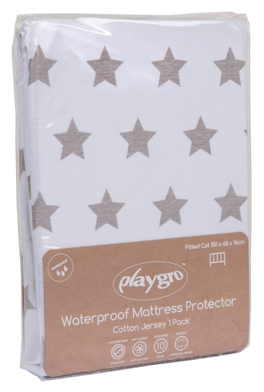 Playgro Cotton Jersey Waterproof Cot Fitted Sheet Grey/White x 2