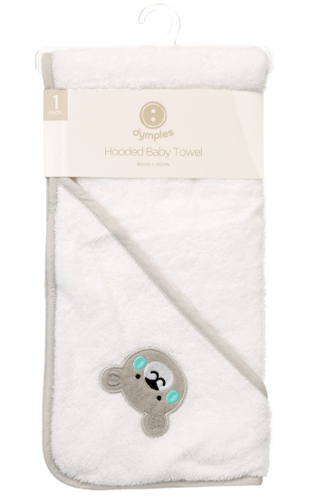 Dymples Baby Hooded BearTowel - White