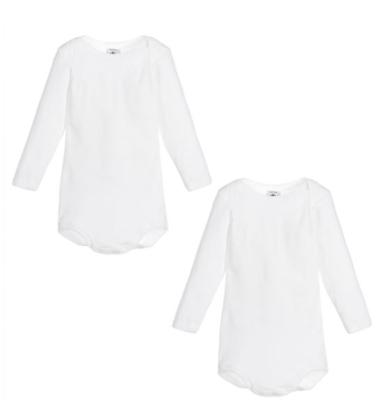 Petit Bateau White Cotton Long Sleeved Bodysuits