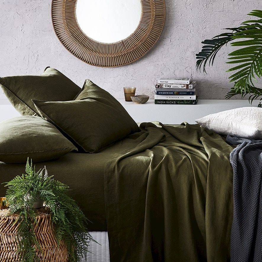 Home Republic Vintage Washed Linen Moss Sheet Set