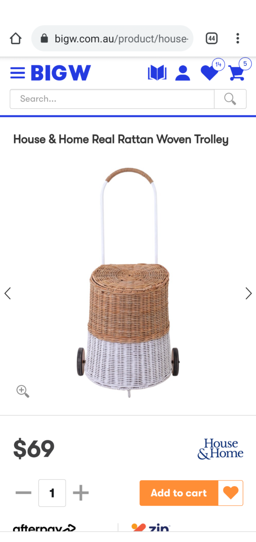 Big W Rattan Woven Trolley