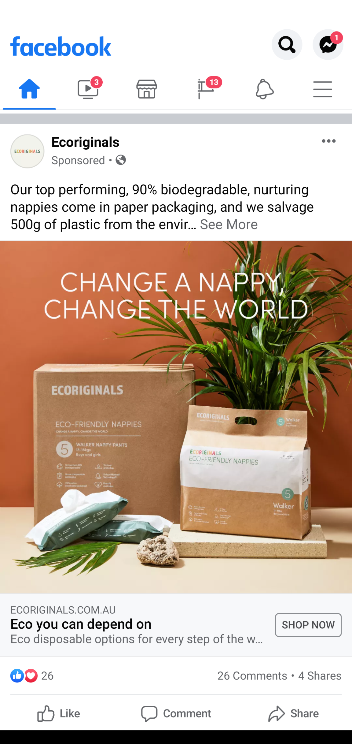 Eco friendly disposable nappies