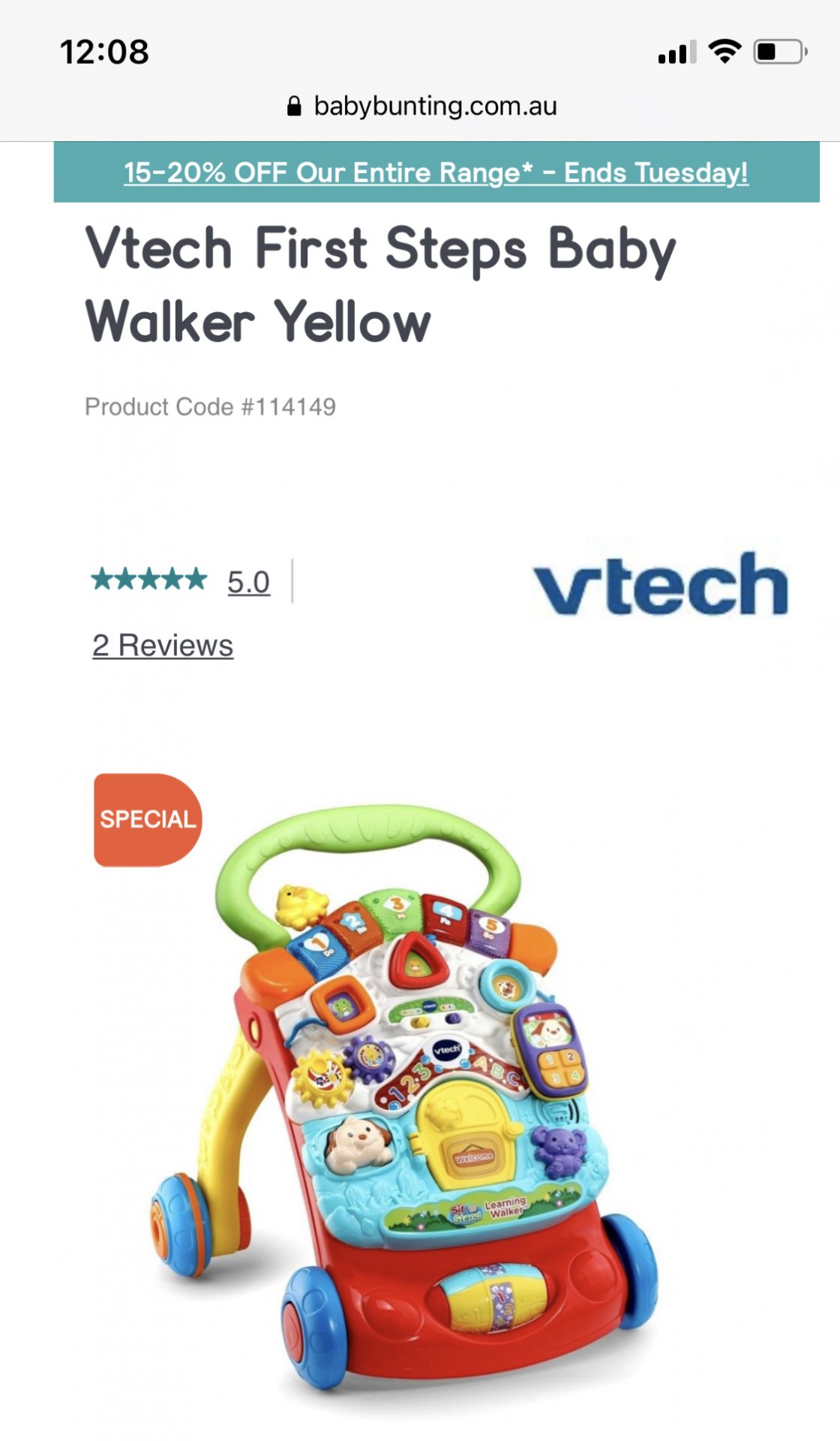 Vtech First step baby walker yellow