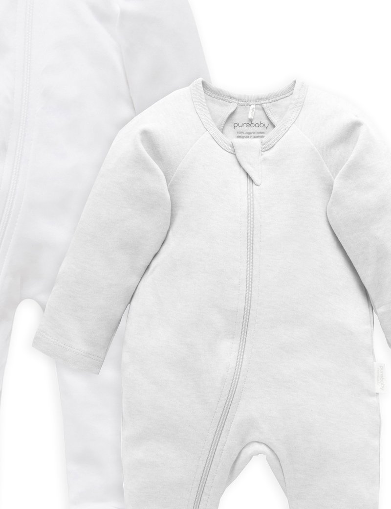 Pale Grey Melange 2 Pack Zip Growsuit newborn