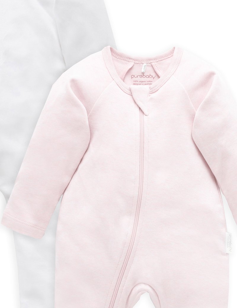 Soft Pink Melange 2 Pack Zip Growsuit newborn