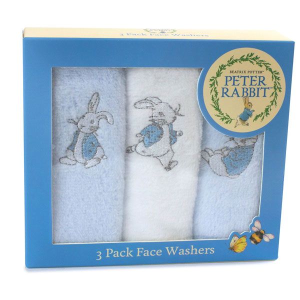 Bubba Blue Peter Rabbit Hop Little Rabbit Face Washers Blue 3pk