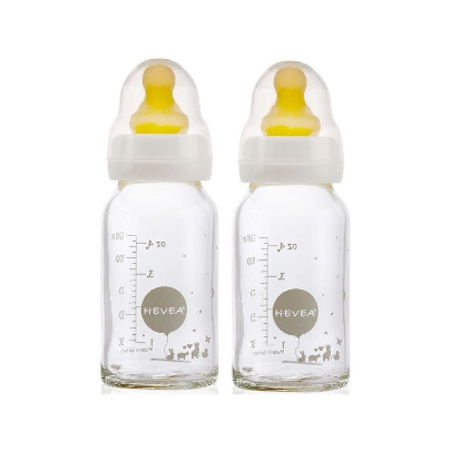 Hevea Glass Baby Bottle 2pk 120ml - Slow Flow 0-3 months