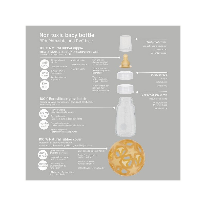 Hevea Glass Baby Bottle with Natural Rubber Star Ball