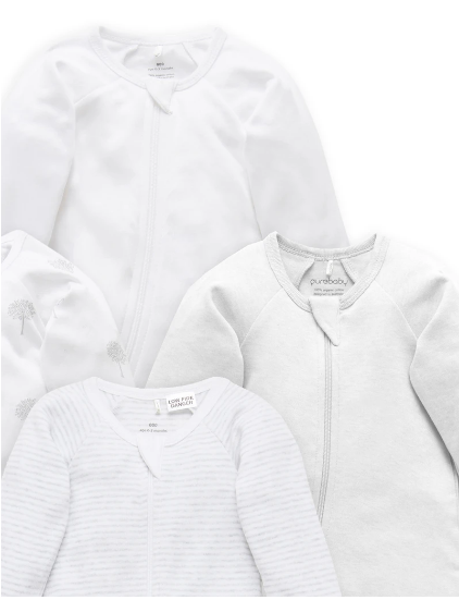 Pale Grey 4 Pack Zip Growsuit - Size 00 (3-6 Months)