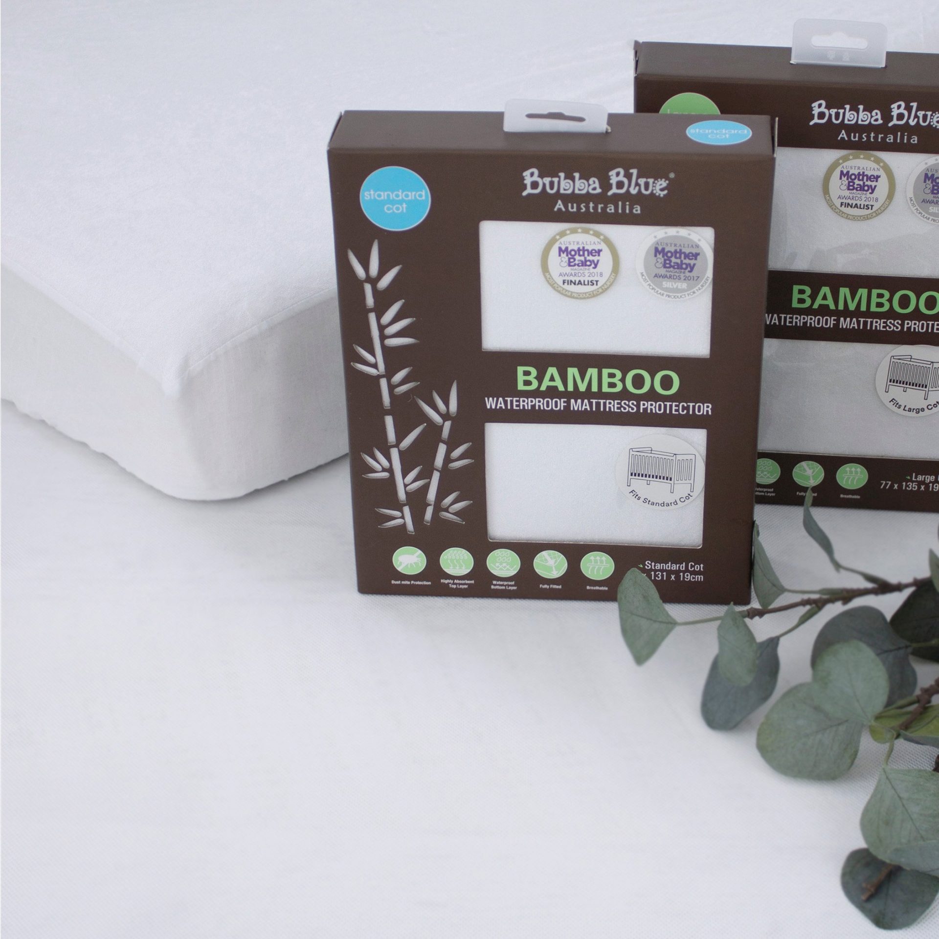 Bamboo White Standard Cot Waterproof Mattress Protector