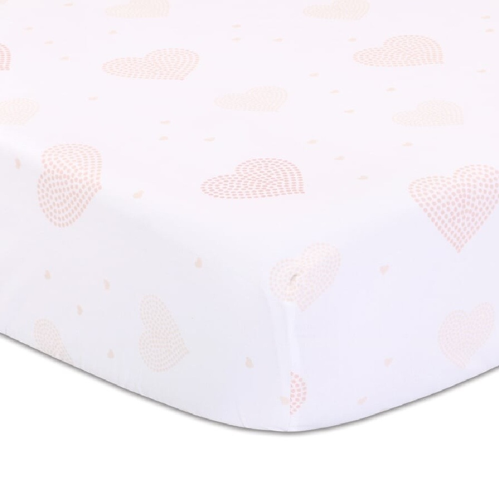 Cot Fitted Sheet Pink Heart