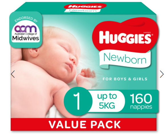Huggies Ultimate Mega Nappies Size 1 Newborn (up to 5kg) - 160 Pack