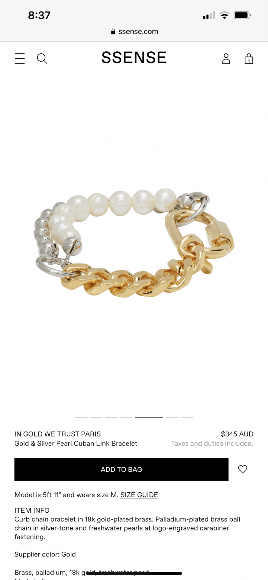 Gold and silver pearl Cuban link bracelet