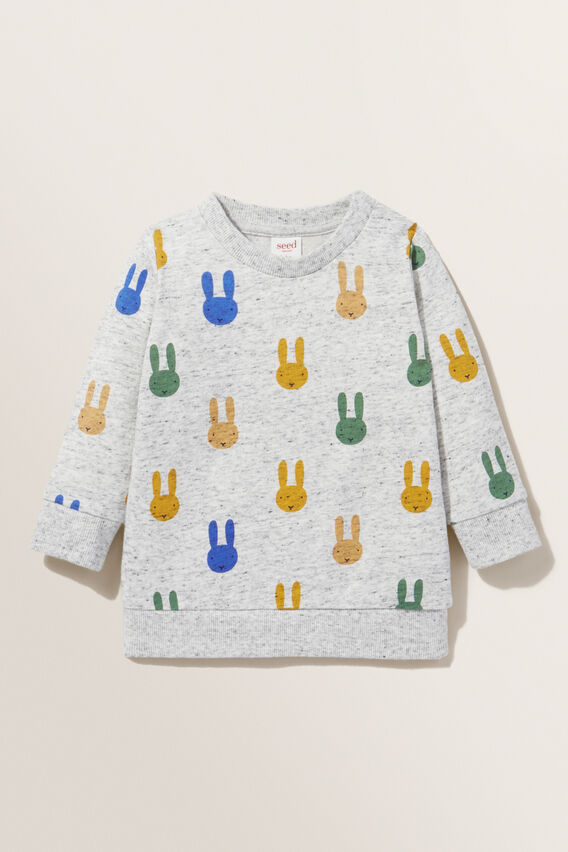 Bunny Print Sweater - Cloudy Marle