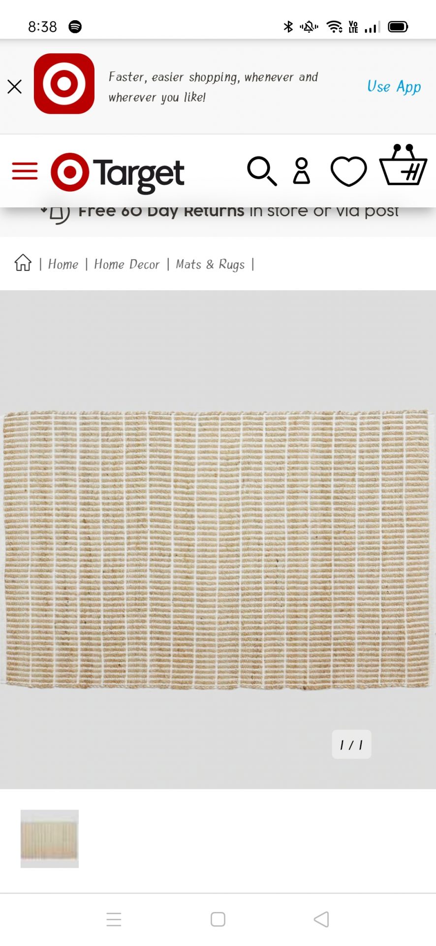 Target textured jute and cotton rug 120 X 180 cm