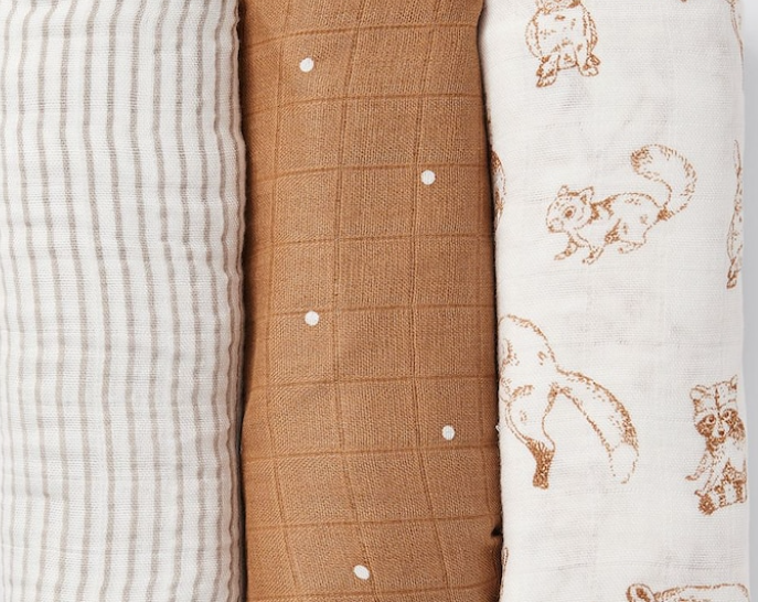 bub. Bamboo Muslin Wraps 3 Pack - Forest Animals