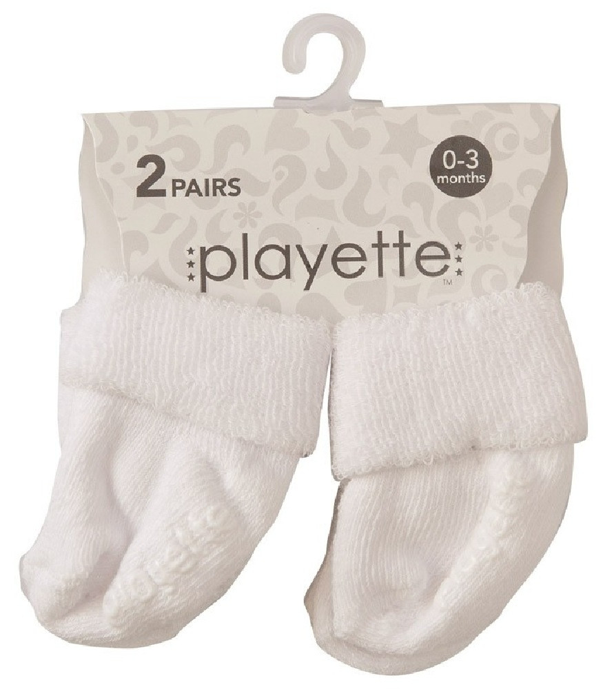 Playette Newborn Bootie Sock 0-3 Months White 2 Pack