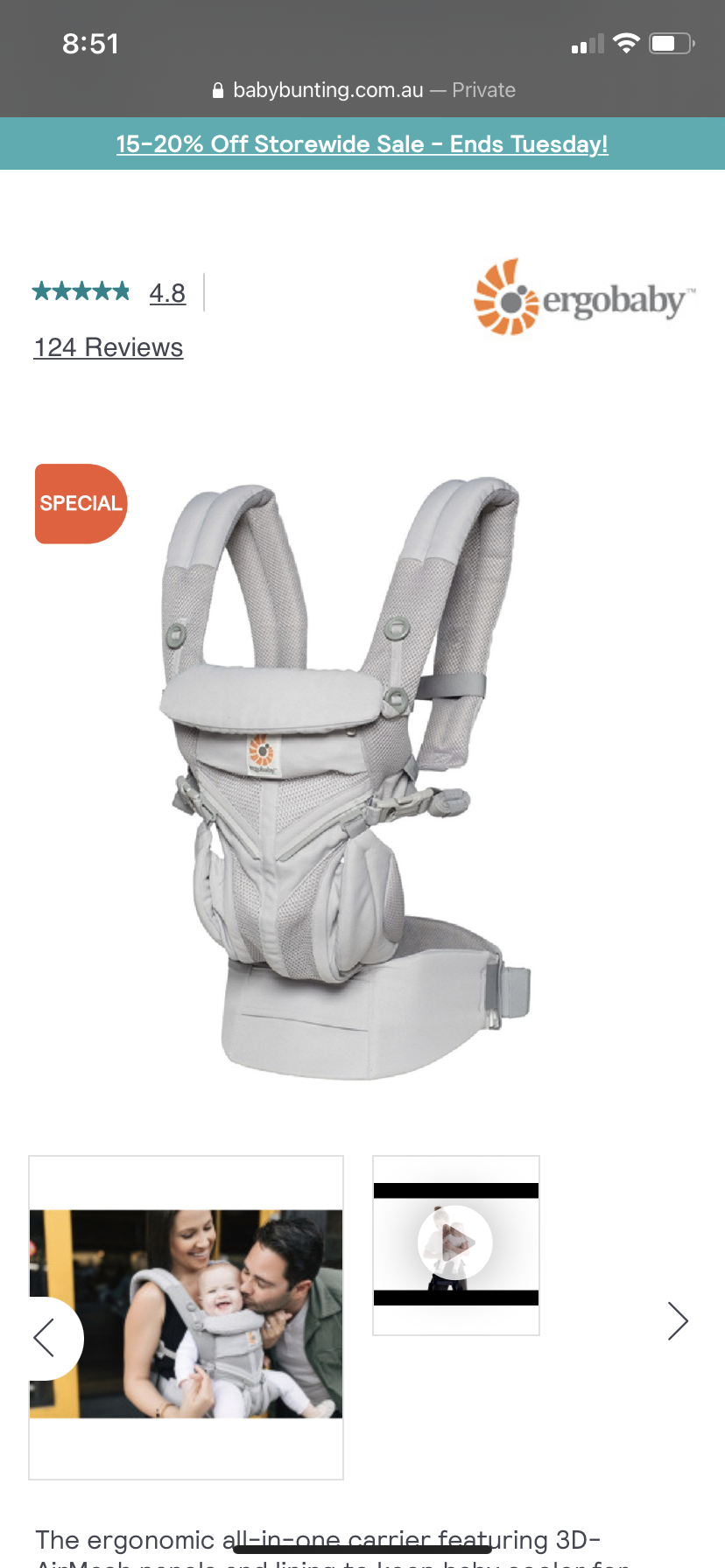 Ergobaby All Position Omni 360 Cool Air Mesh Pearl Grey