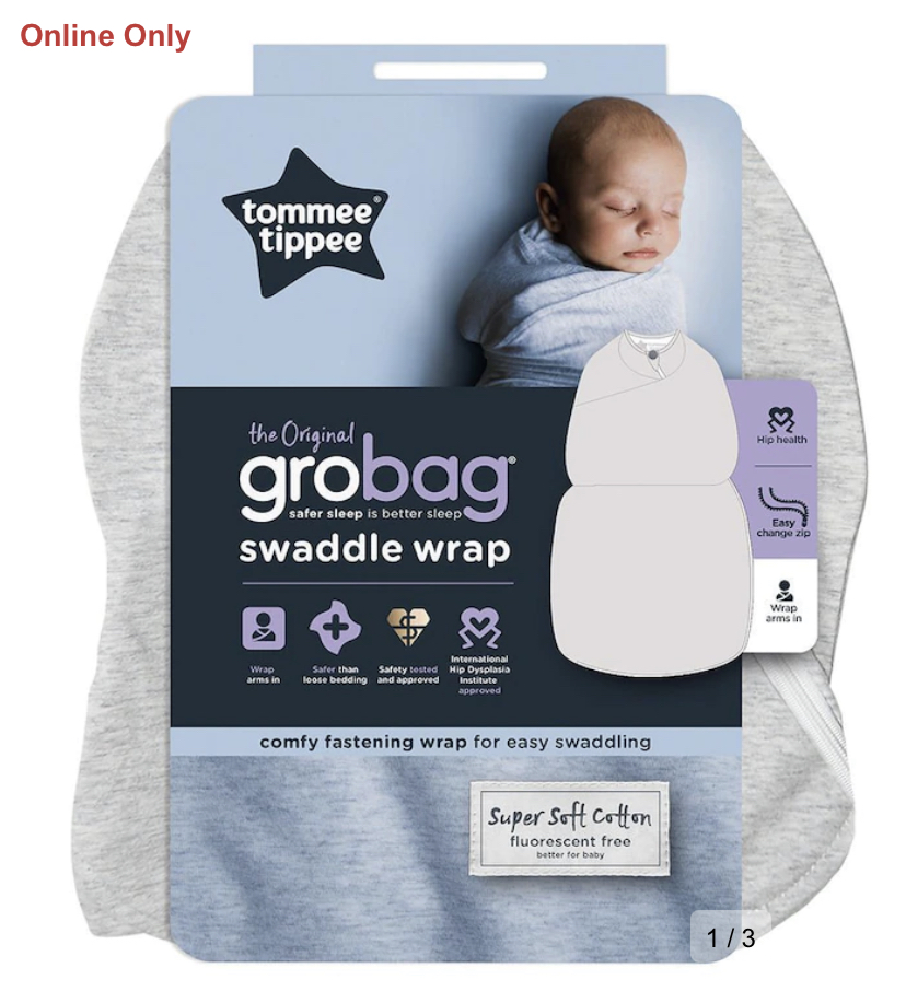 Tommee Tippee The Original Grobag Swaddle Wrap 0-3 Months Grey Marl