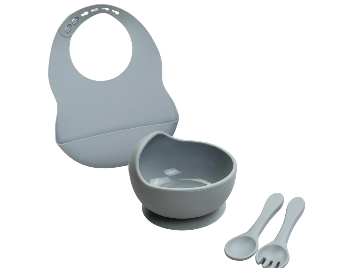 Baby Fox Baby Toddler Feeding Bowl, Cultery and Bib Set - Pebble