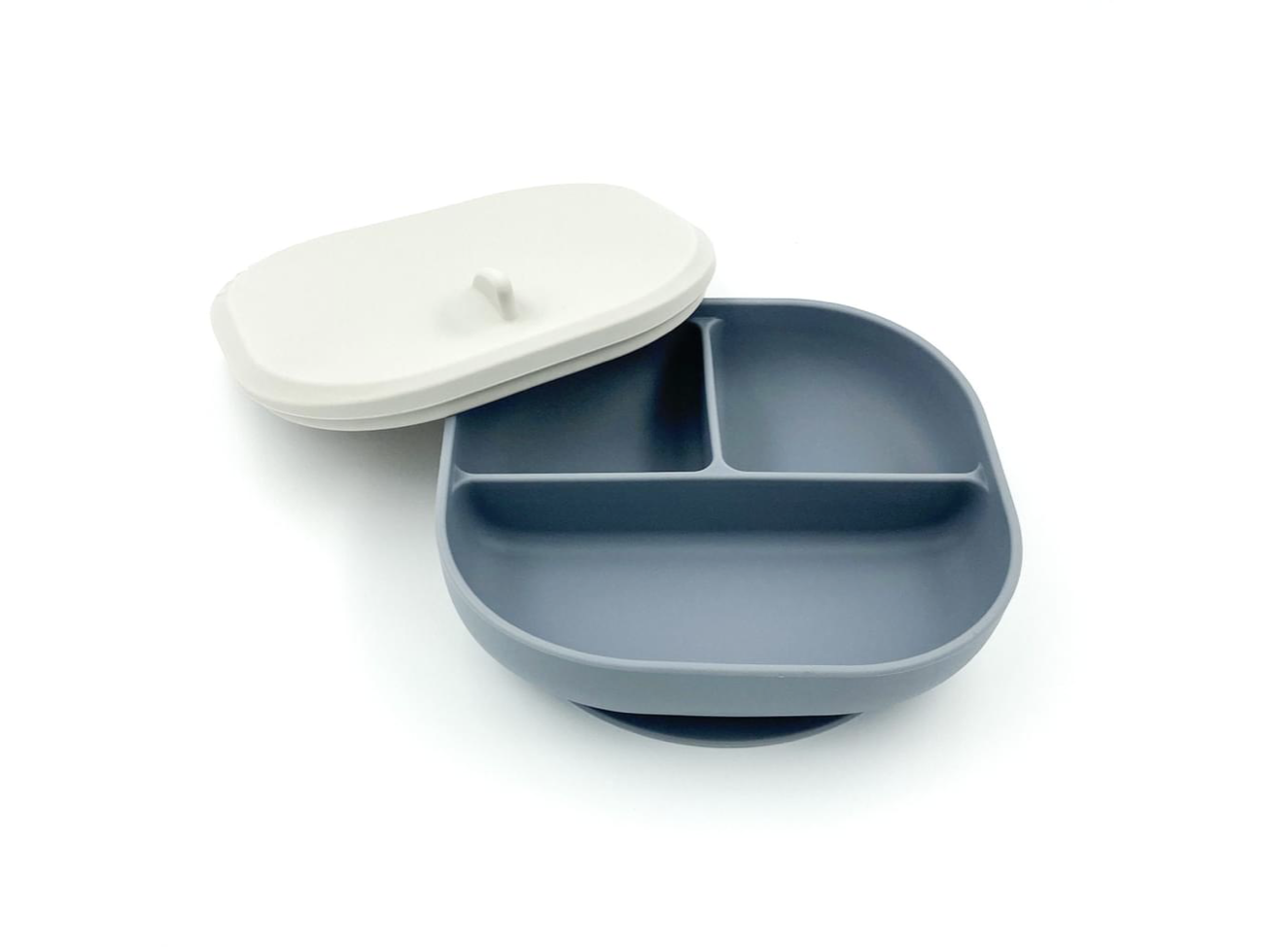 Silicone Suction Plate with Lid - Baby Bowls and Plate - Grey