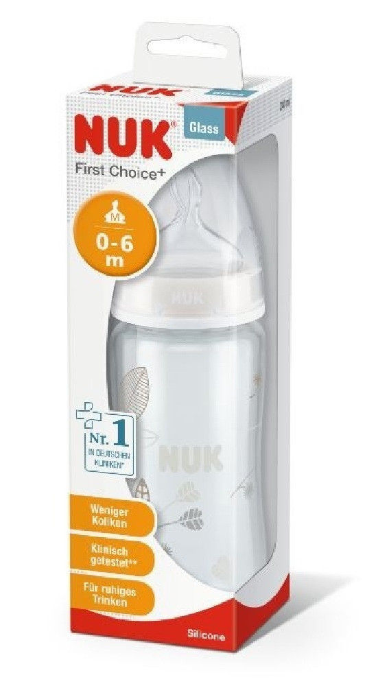 NUK First Choice Plus Bottle - Glass - 240ml - 0-6Months - Assorted