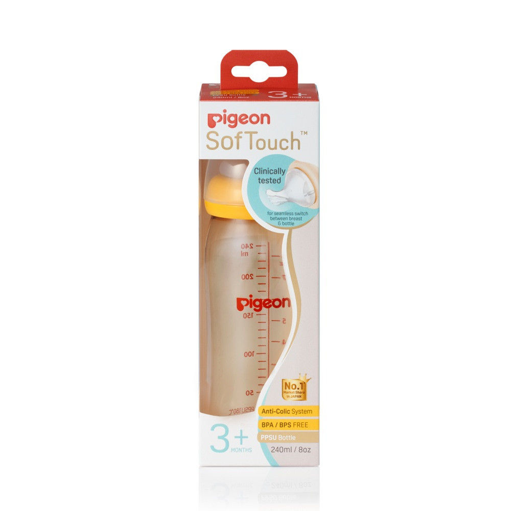 Pigeon Wide Neck PPSU Bottle with SofTouch Peristaltic Plus Teat - 240ml