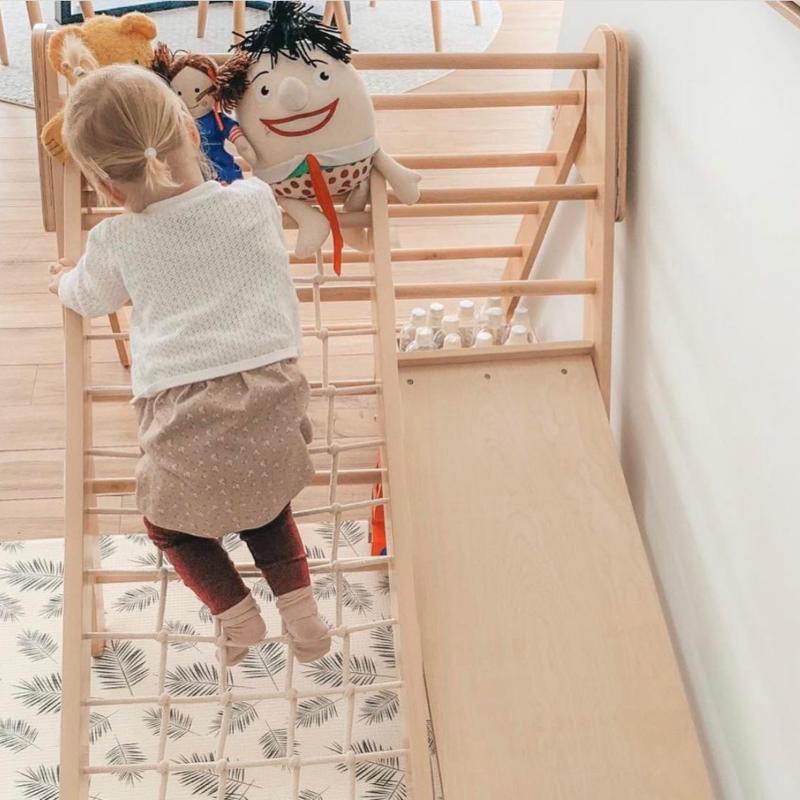 Satin Varnish Wooden Climber and Slide Set