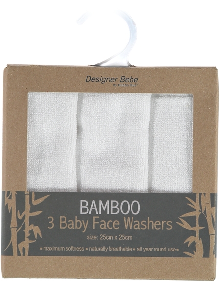 BABY FACEWASHER 3PK BAMBOO