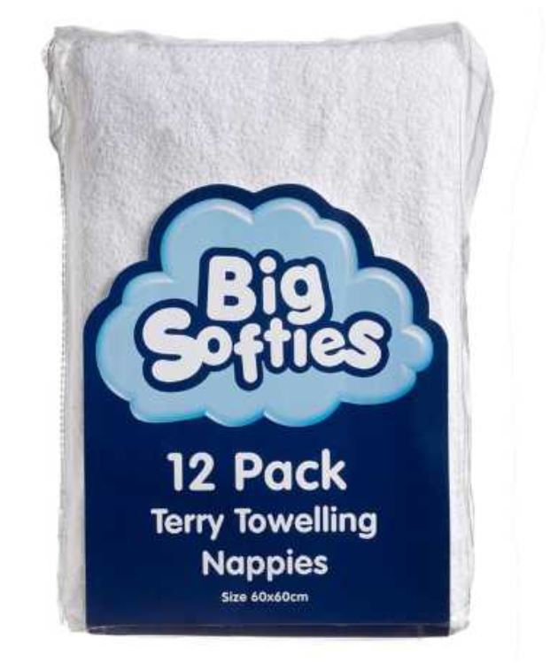 Big Softies Terry Towelling Nappies 12 Pack - White