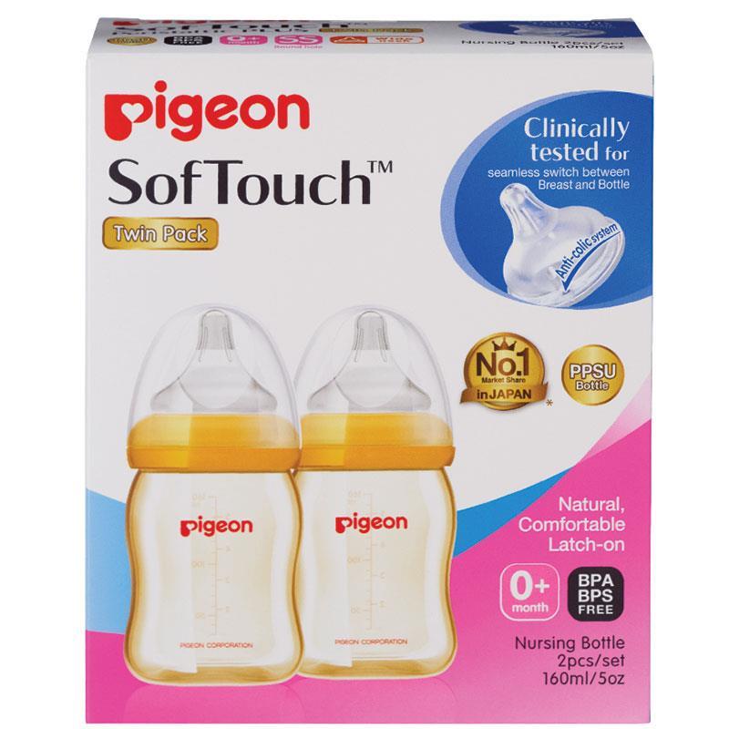 Baby bottles (multiple) - Pigeon SofTouch Peristaltic Plus PPSU Bottle 160ml Twin Pack