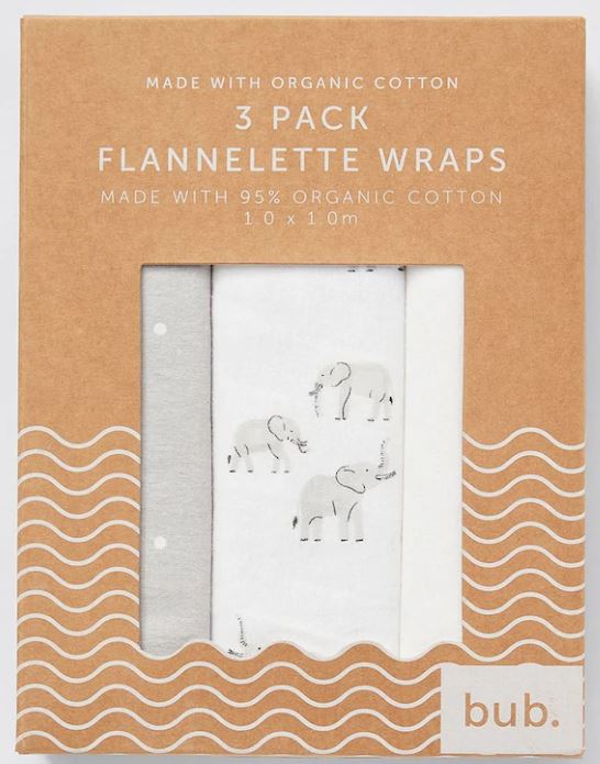 bub. Organics Cotton Flanelette Wraps 3 Pack