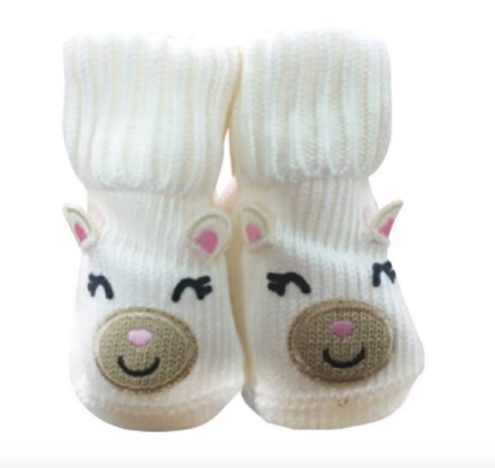 Playette Novelty Bootie Socks Bear White 0-6M