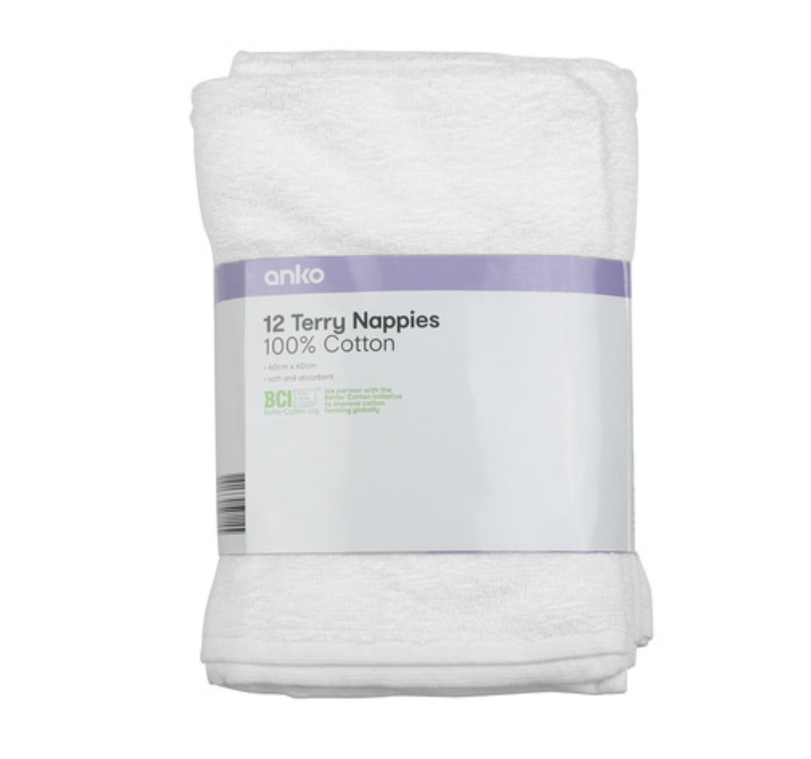 12 Pack Cotton Terry Nappies (Use for Burp Cloths)