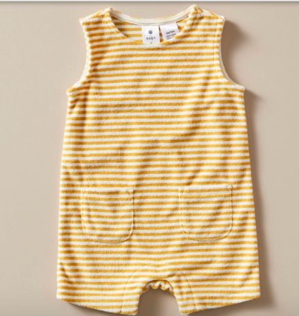 Baby Terry Towel Romper - Yellow Stripe
