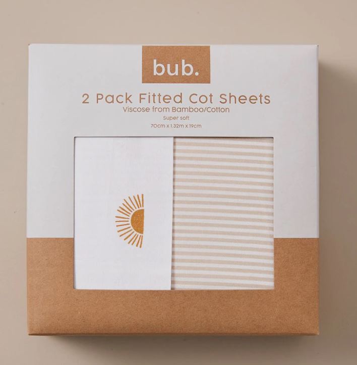 bub. 2 Pack Fitted Bamboo Cot Sheets - Suns