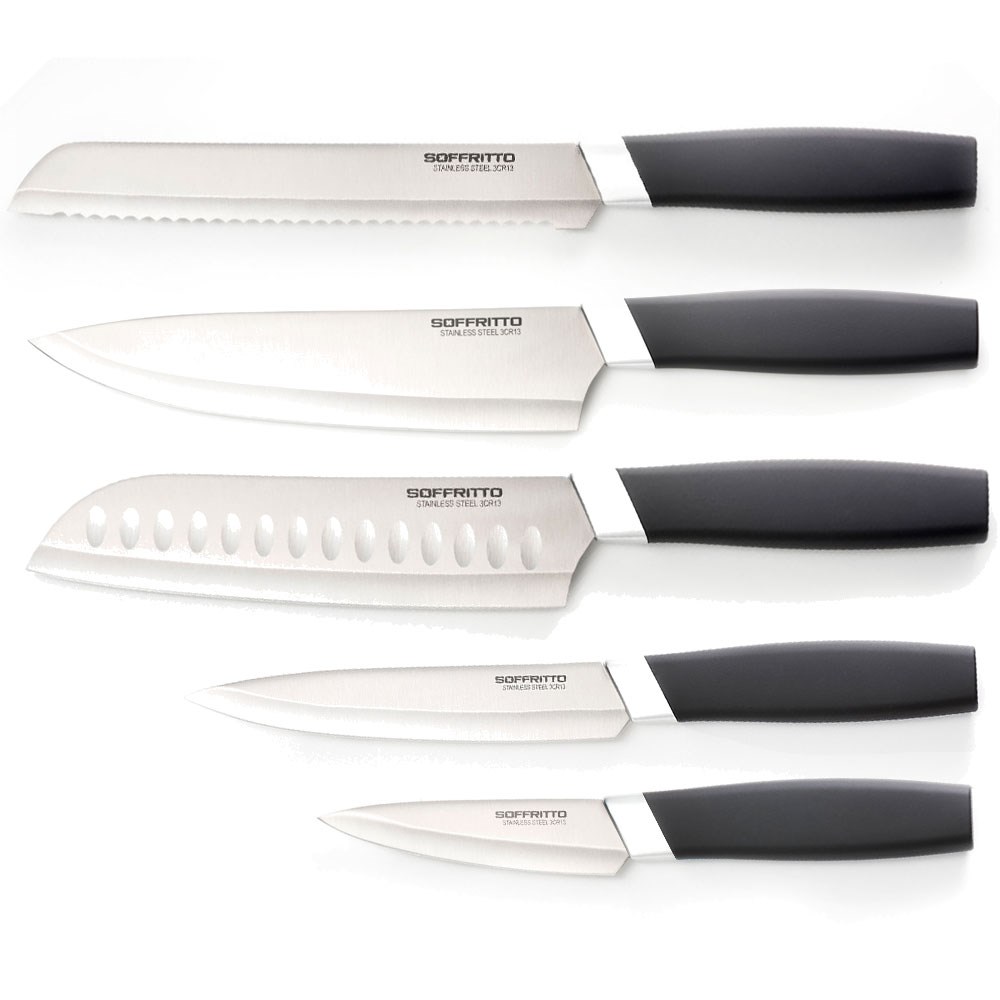 Soffritto Antibacterial 5 Piece Kitchen Knife Set Silver