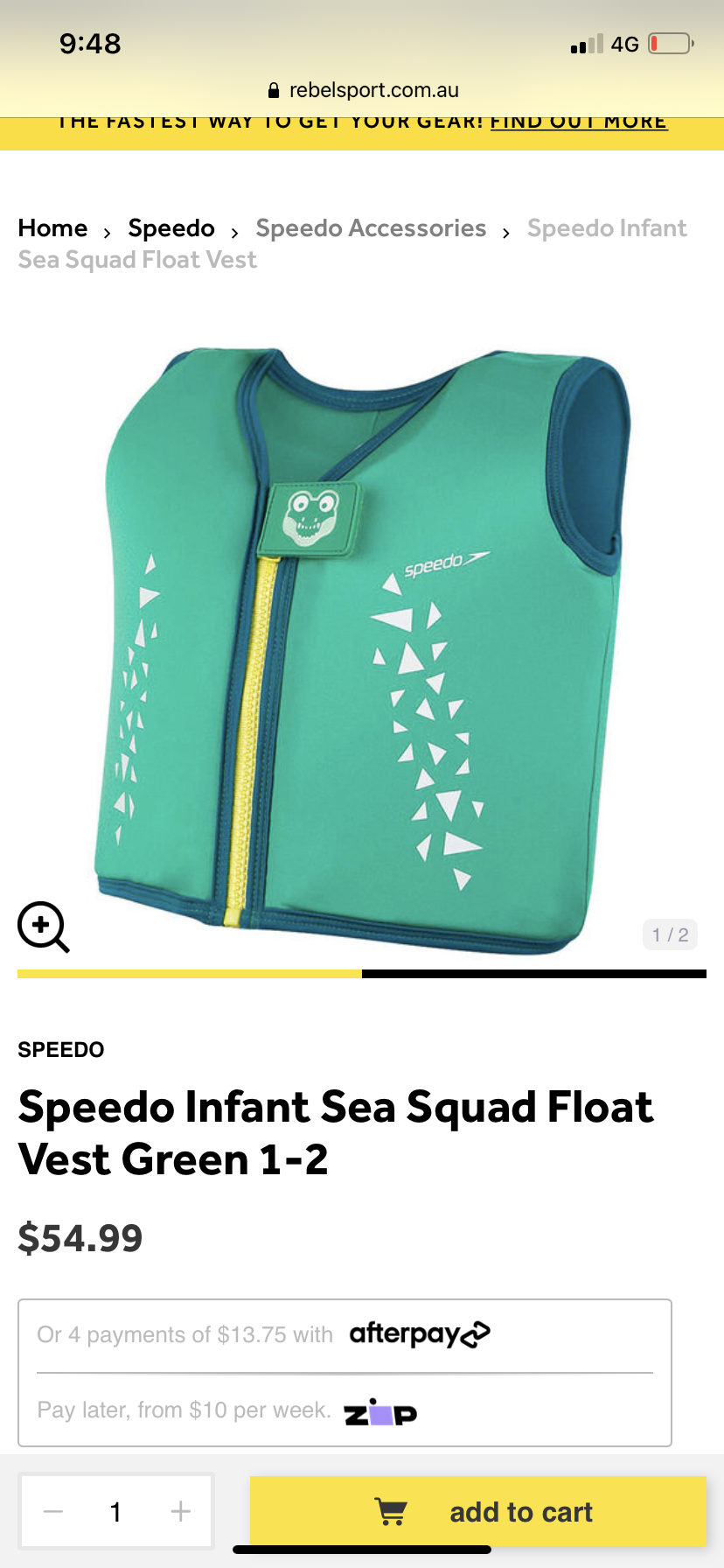 Speedo Infant Sea Squad Float Vest Green 1-2