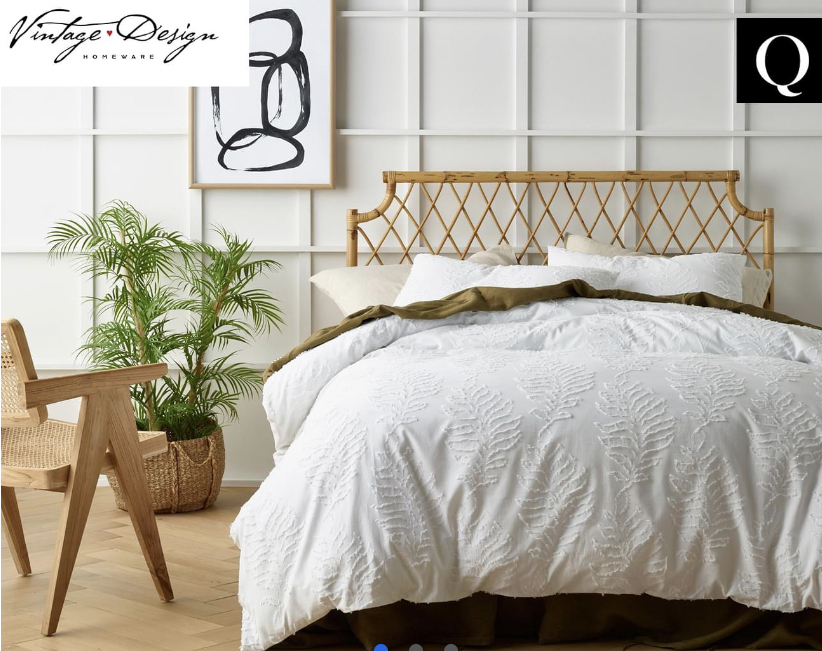 Vintage Design Homewares Lucas Chenille Cotton Queen Bed Quilt Cover Set - White