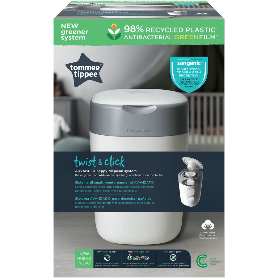 Tommee Tippee Twist & Click Nappy Disposal Unit - Cotton White