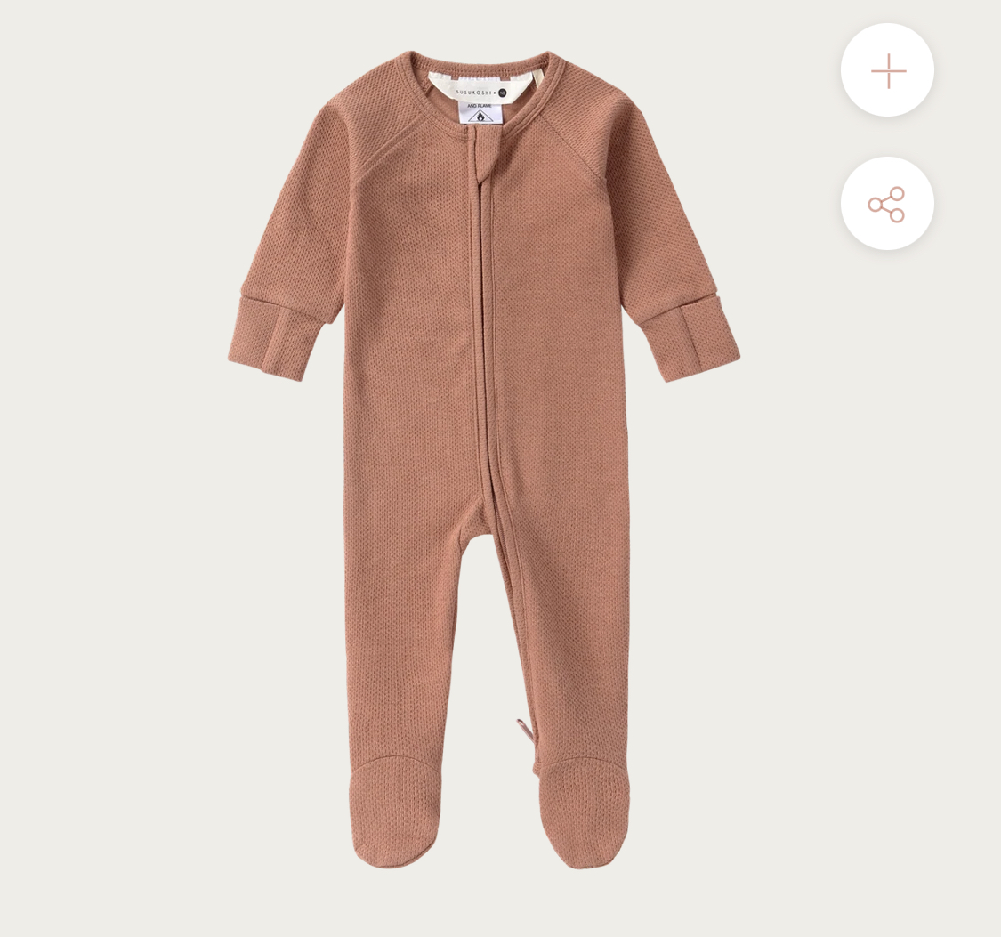ORGANIC ZIP GROWSUIT L/S. TERRACOTTA (POINTELLE)
