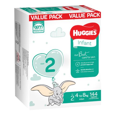 Huggies Nappies Mega Infant Size 2 144 Pack