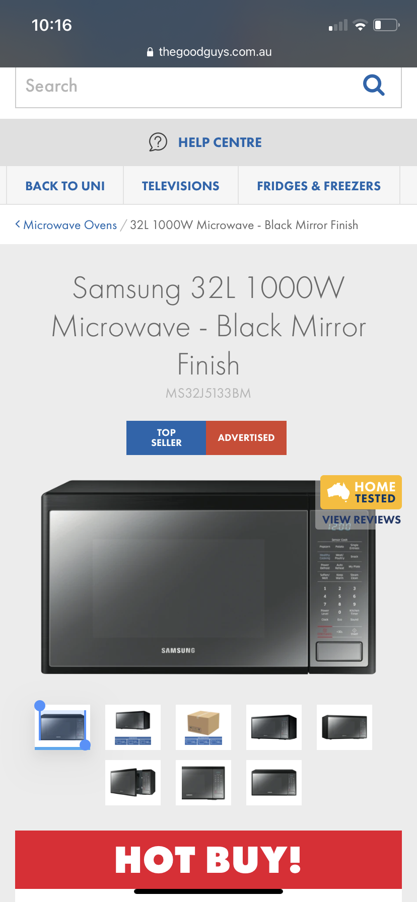 Samsung 32L 1000W Microwave - Black Mirror Finish