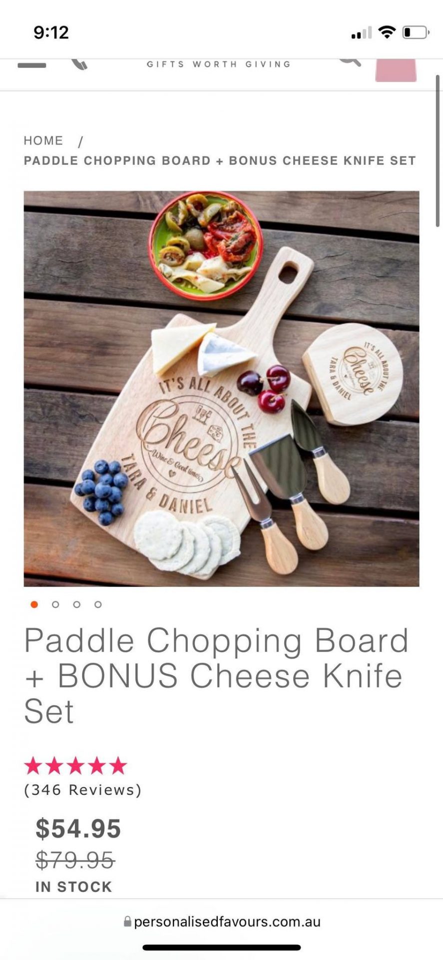 Paddle Chopping Board + BONUS Cheese Knife Set