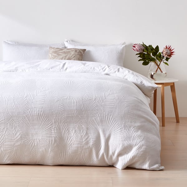 KMART Palm Quilt Cover Set - Queen Bed, White