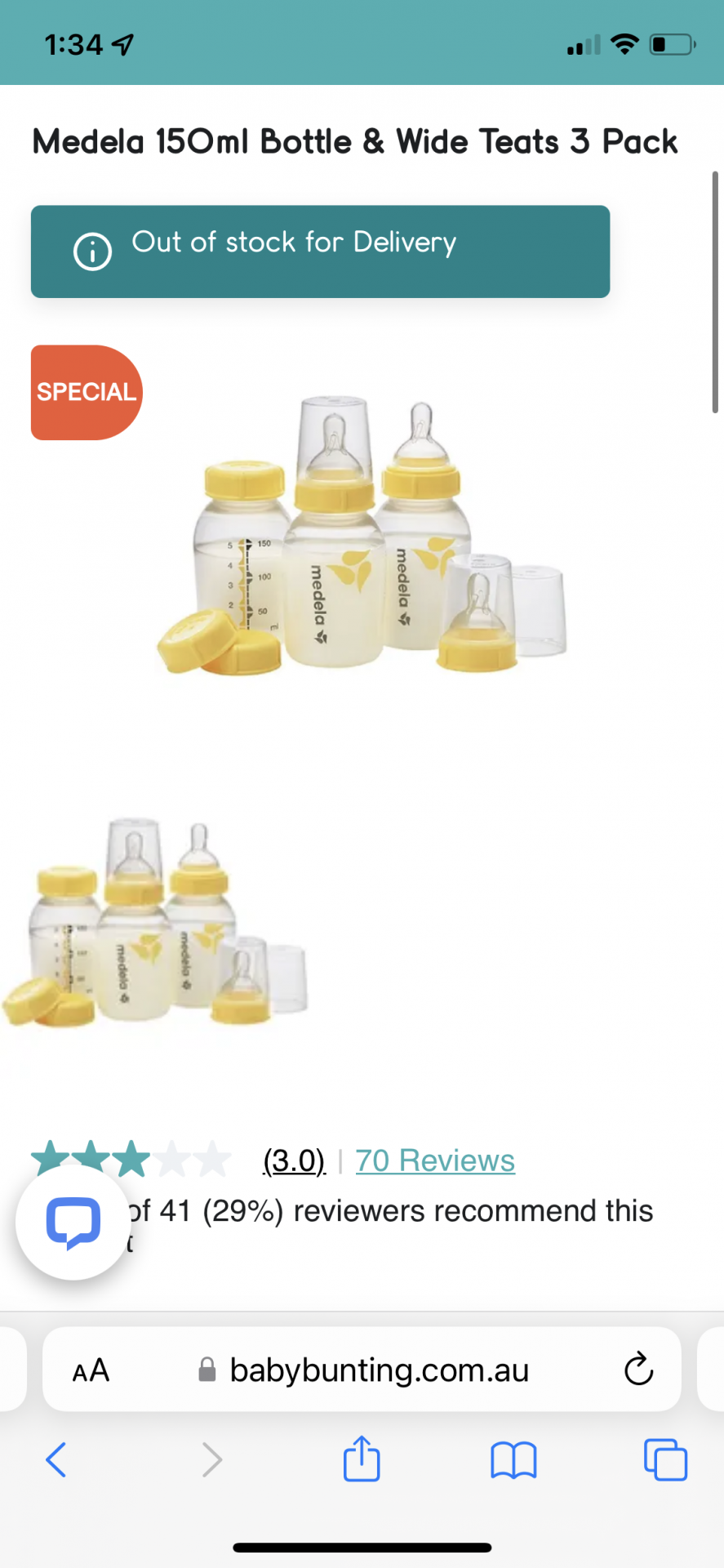 Medela 150ml bottle and teats