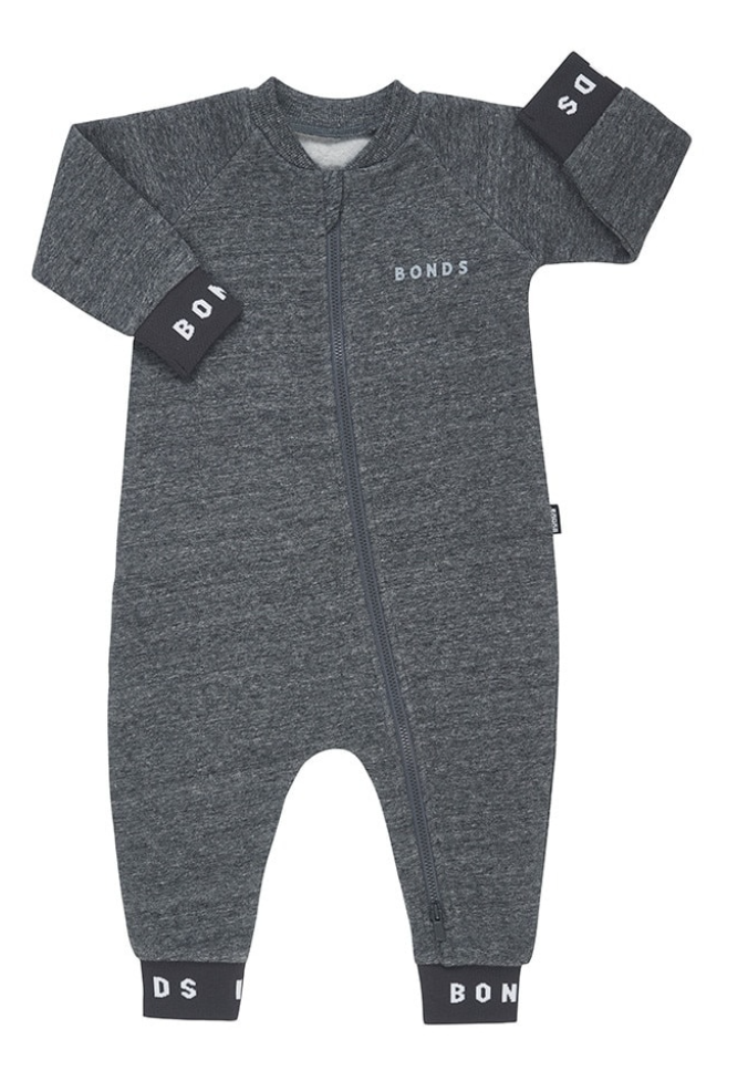 LOGO FLEECE ZIP WONDERSUIT - GREY BLACK MARLE