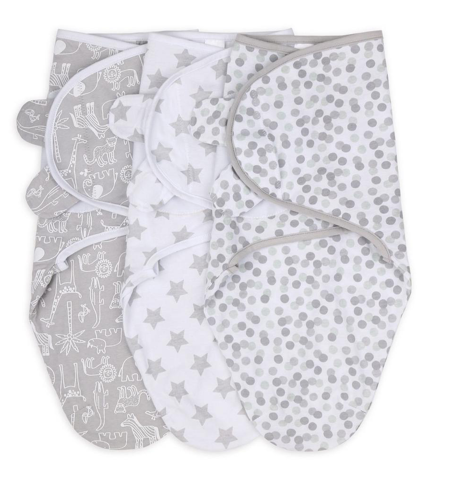 Swaddle meSwaddles, 3 Pack (Grey Safari Sky) - Medium/Large