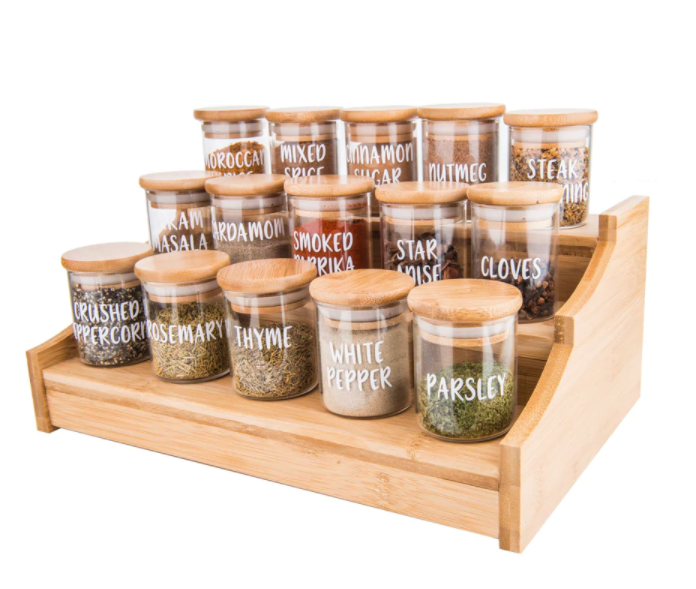 Large Bamboo Shelf with 15x75ml Herb and Spice Jars